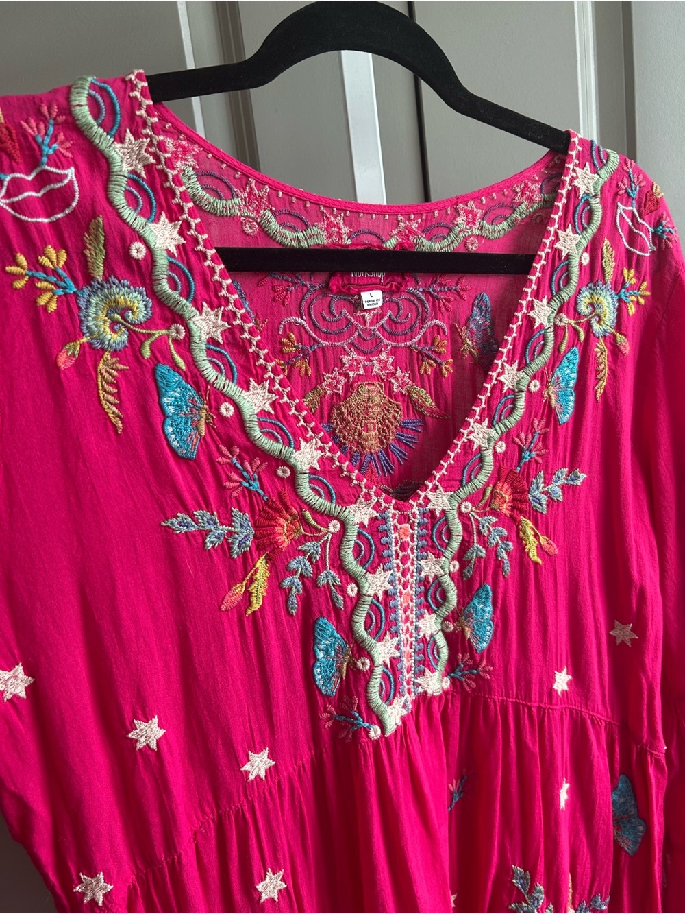 Johnny Was Teyros Embroidered Fuchsia Boho Tunic Dress Size Large L #121 - Picture 5 of 15